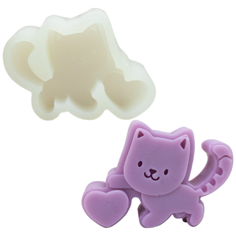 Molde de Silicón Gatito Juguetón Corazón 2D