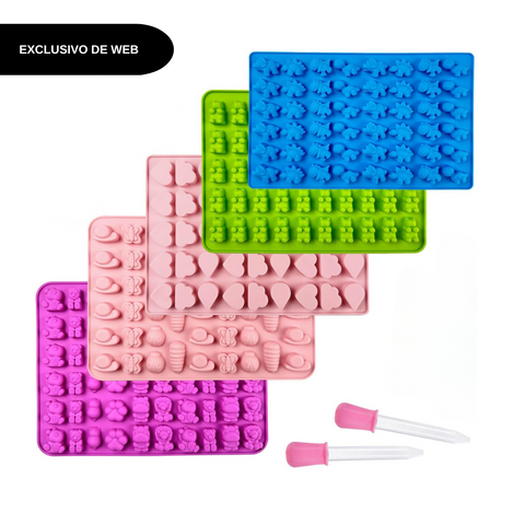 Set 5 Moldes Mini Gomitas Figuritas Variadas y 2 Goteros