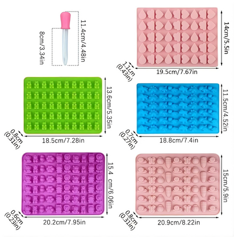 Set 5 Moldes Mini Gomitas Figuritas Variadas + 2 Goteros