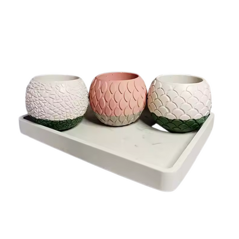 Set de 3 moldes para macetas con relieve
