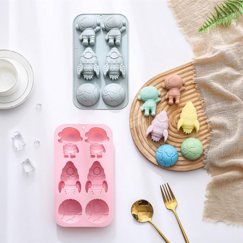 Molde Astronauta & Cohete de silicón para repostería