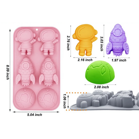 Molde Astronauta & Cohete de silicón para repostería