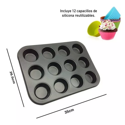 Molde Aluminio de 12 Cupcake Con Capacillos