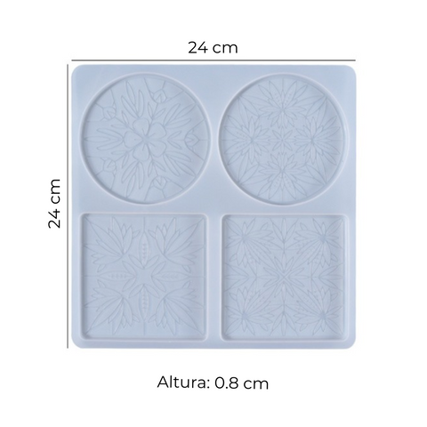 Molde 4 Porta Vasos Mándalas para Resina
