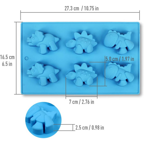 Molde de Silicón Doméstico 6 Cavidades Dinos 2D