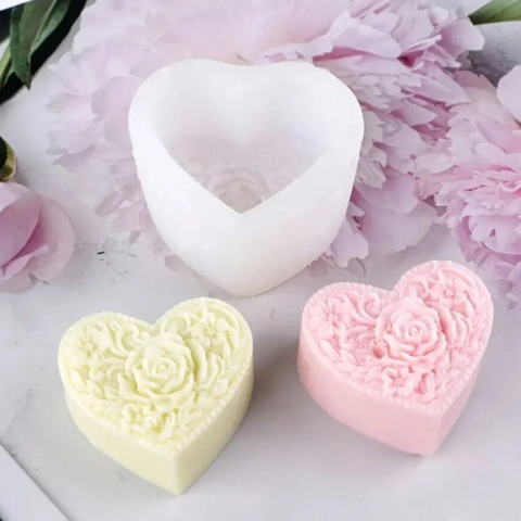 Molde Corazón con Rosa 3D