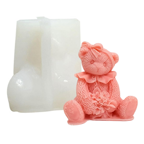 Molde Osita Florecita 3D Sentadita y Coqueta