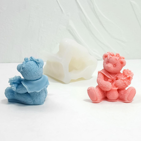 Molde Osita Florecita 3D Sentadita y Coqueta