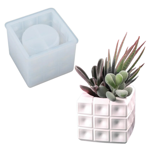Molde para Mini Maceta y Porta Vela Punteada Cuadrada