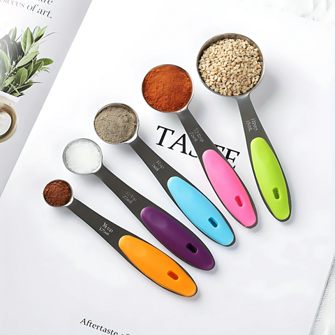 Set 5 Cucharas Medidoras de Metal Mango Anti-derrapante