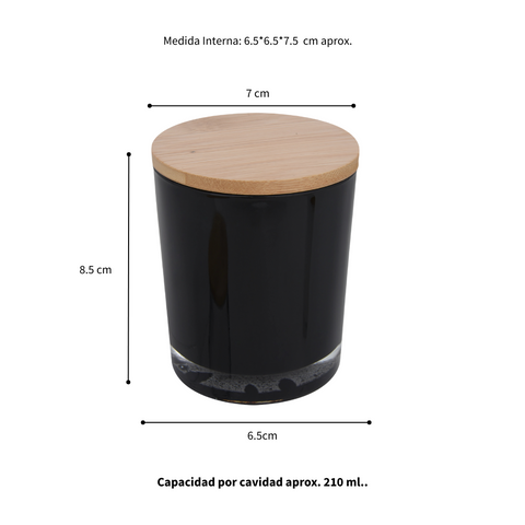 Tarro para Vela Interior Negro con Tapa Bambú 210 ml