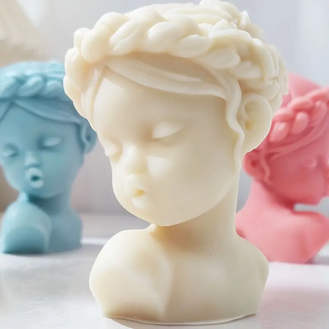 Molde de Nena con Trenzado de Flores 3D para Vela, Molde de Silicón