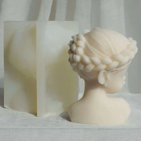 Molde de Nena con Trenzado de Flores 3D para Vela, Molde de Silicón