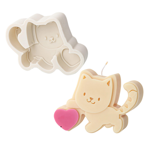 Molde de Silicón Gatito Juguetón Corazón 2D