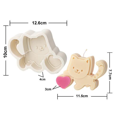 Molde de Silicón Gatito Juguetón Corazón 2D