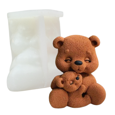 Molde de silicón para vela de papá oso con hijo osito en brazos