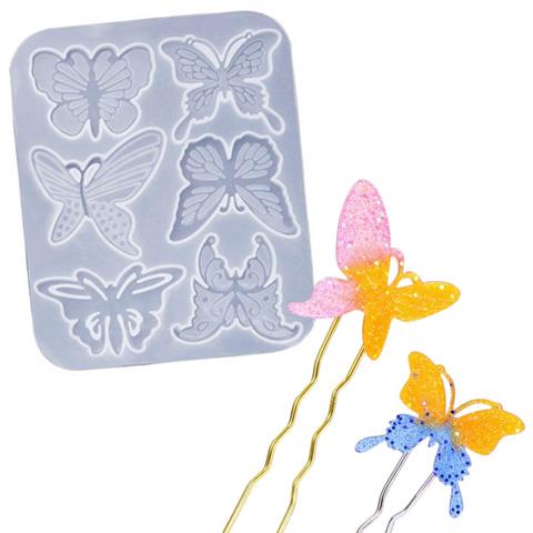 Molde de 6 Mariposas Colgantes para Resina