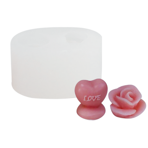 Molde Dúo Corazon y Rosa 3D