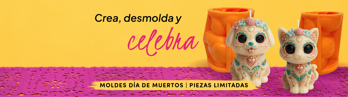 Velas decorativas hechas con molde de día de muertos en Moldemania