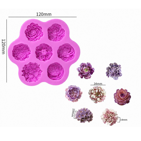 Molde De Silicón 7 Flores Mix