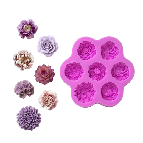Molde De Silicón 7 Flores Mix