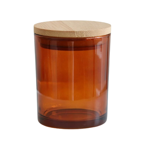 Vaso Ámbar con Tapa Bambú 200 ml