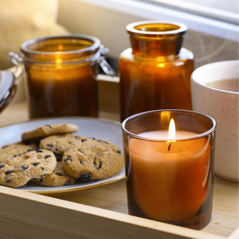 Vaso Ámbar con Tapa Bambú 200 ml