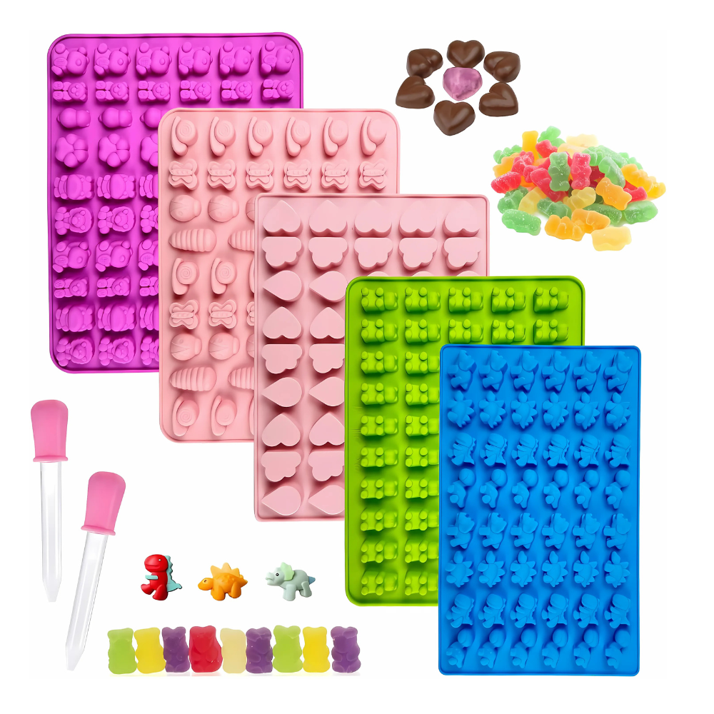 Set 5 Moldes Mini Gomitas Figuritas Variadas + 2 Goteros