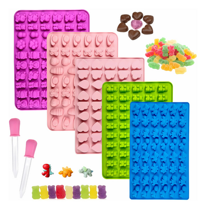 Set 5 Moldes Mini Gomitas Figuritas Variadas + 2 Goteros