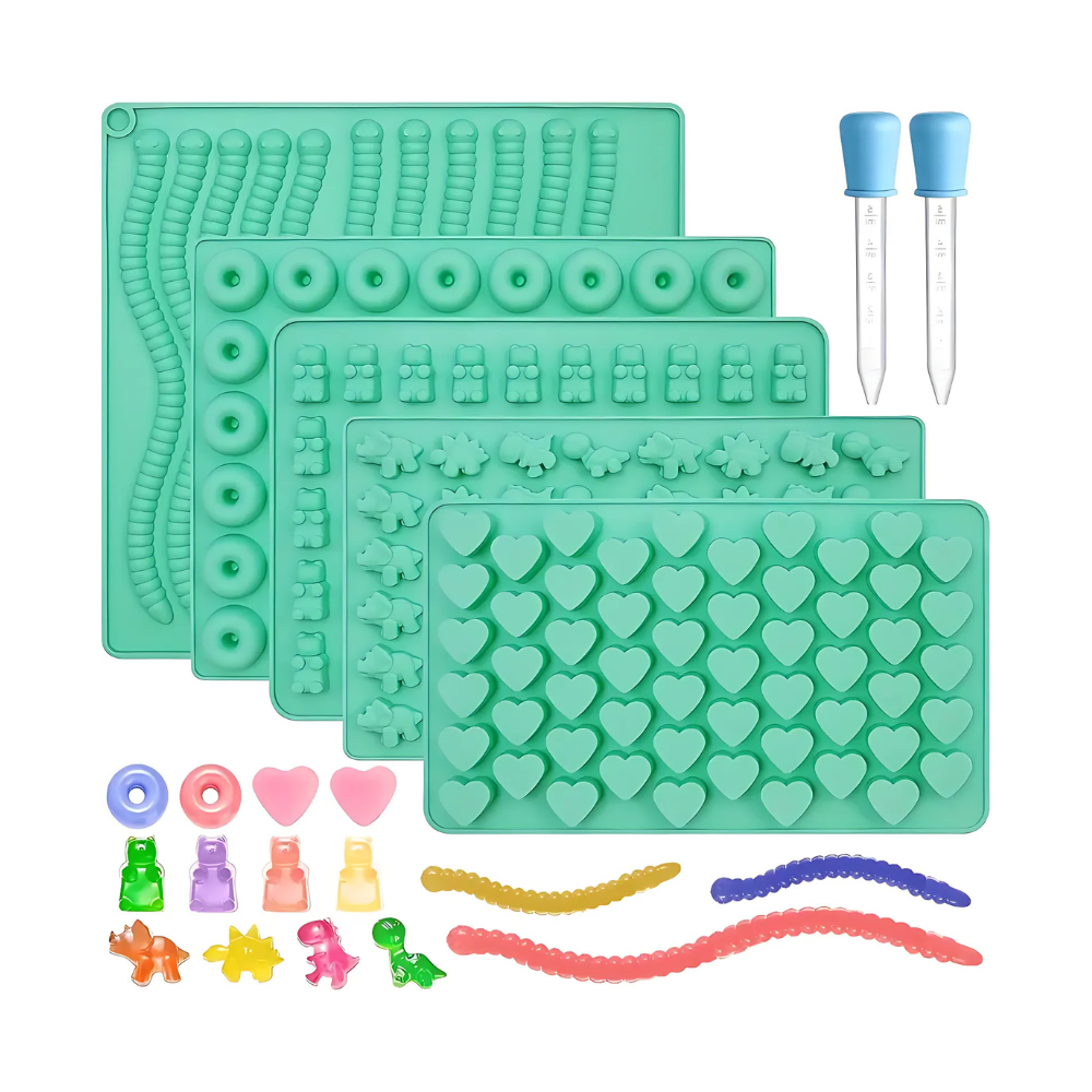 Set De 5 Moldes Para Gomitas y 2 Goteros