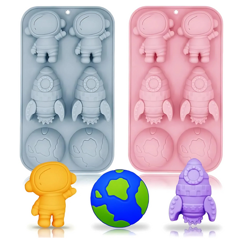 Molde Astronauta & Cohete de silicón para repostería