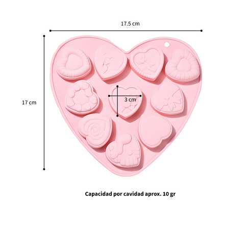 Molde De Silicón Corazones varias 10 cavidades.