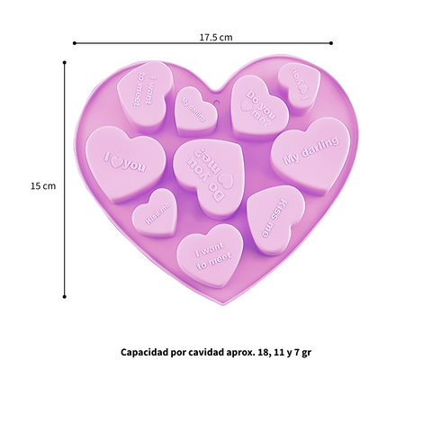 Molde De Silicón Corazones Frases 10 cavidades