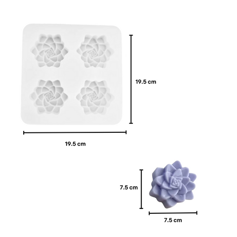 Molde de Silicón 4 Flores Suculentas Grandes