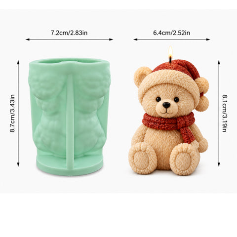 Medidas de oso navideño hecho con cera para velas y molde de silicón 