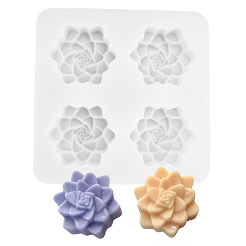Molde de Silicón 4 Flores Suculentas Grandes