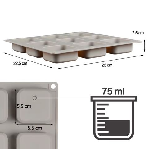 Molde de Silicón 9 Cuadros 5x5 cm Jaboneros