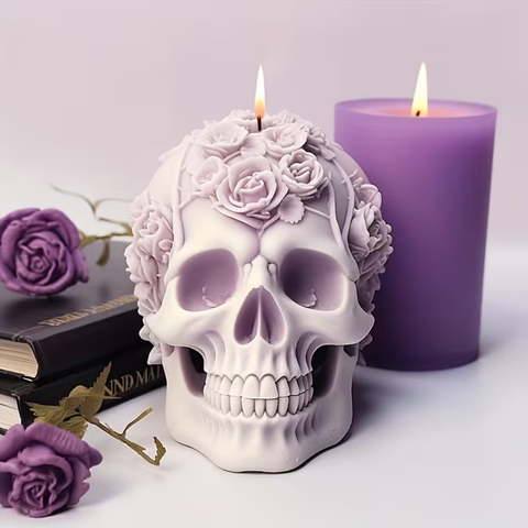 Molde de Calavera con Rosas 3D para Vela Día de Muertos