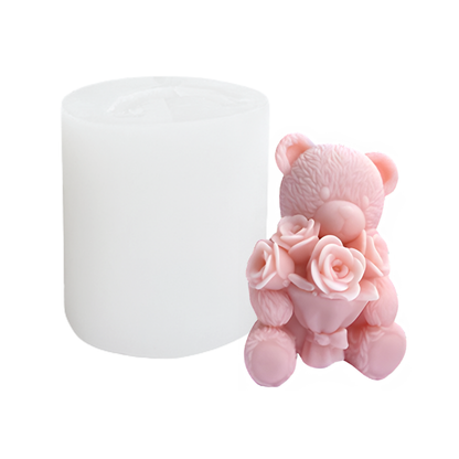 Molde Osito Ramo de Rosas 3D