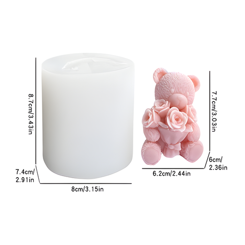 Molde Osito Ramo de Rosas 3D