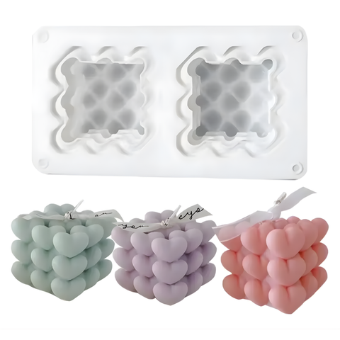 Molde de Silicón Cubo Rubik Love Dúo Vela