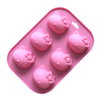 Molde de Silicón 6 Gatas con Moño en Oreja