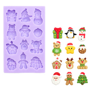 Molde de Silicón con figuras navideñas para fondant y repostería