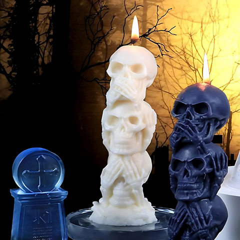 Molde 3 Calaveras en Pilar Halloween 3D