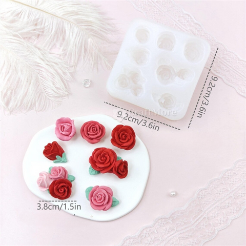 Molde de 7 Rosas para Velas y Fondant Molde Botones Rosas