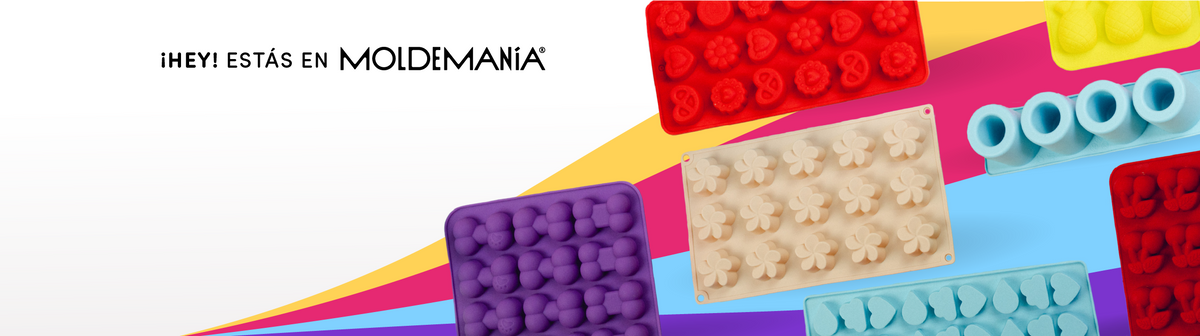 Moldemania LA TIENDA MÁS GRANDE de moldes banner con moldes de colores