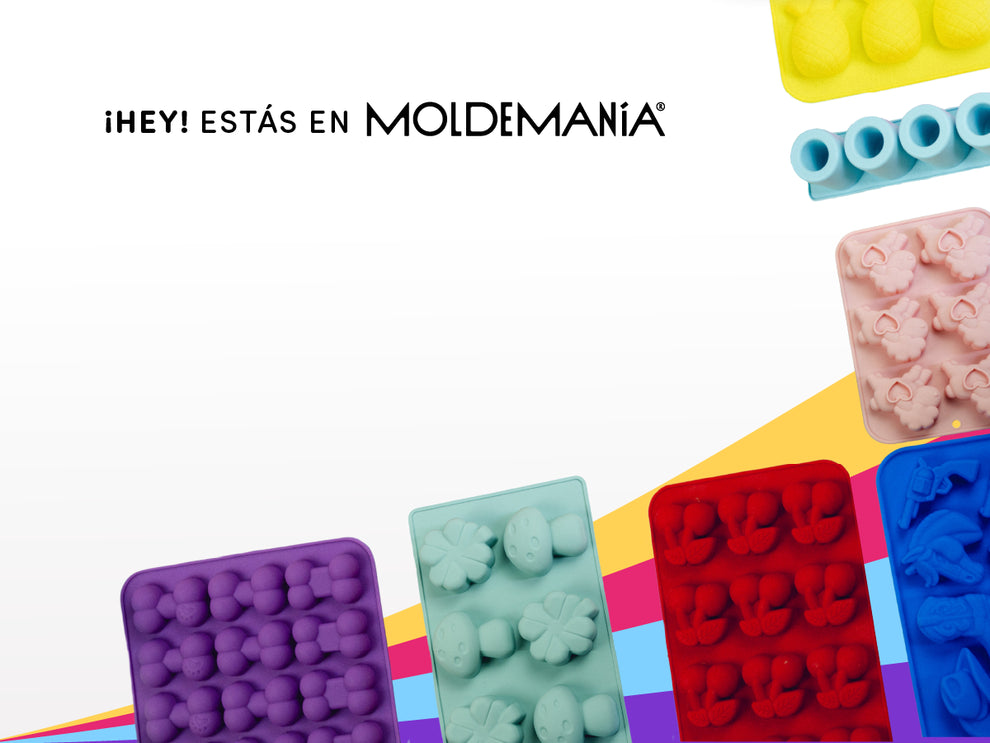 Moldemania LA TIENDA MÁS GRANDE de moldes banner con moldes de colores en versión movil