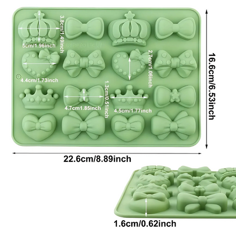 Molde De Silicón corazones, moños y coronas
