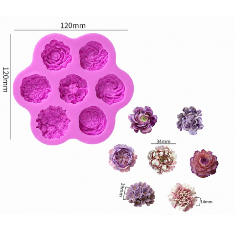 Molde De Silicón 7 Flores Mix