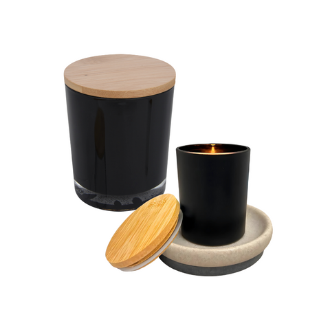 Tarro para Vela Interior Negro con Tapa Bambú 210 ml